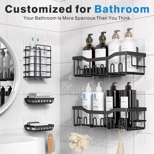 **5-Piece Luxury Bathroom Shelf Set** — no-drill storage solution for a clean, organized, and elegant bathroom.