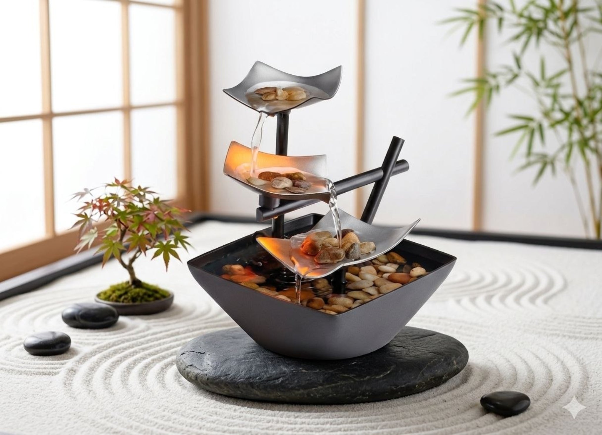 "ZenFlow 3-Tier Relaxation Fountain – Your Personal Oasis of Peace."